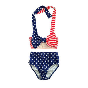 American Flag Bow Bikini Set Toddler Size 4 (100) Red White Blue Patriotic Swims